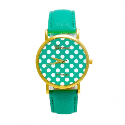 Montre vert d'eau Pois