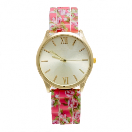 Montre silicone rose à fleurs