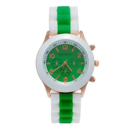 Montre silicone bicolore verte et blanche