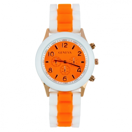 Montre silicone bicolore orange et blanche
