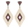 Boucles d'oreilles losanges dorées perles rouges