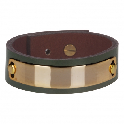 Bracelet cuir femme vert plaque dorée  - Manchette Cuir