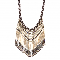 Collier frange perle marron - Collier Plastron