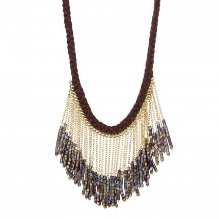 Collier frange perle grise - Collier Plastron