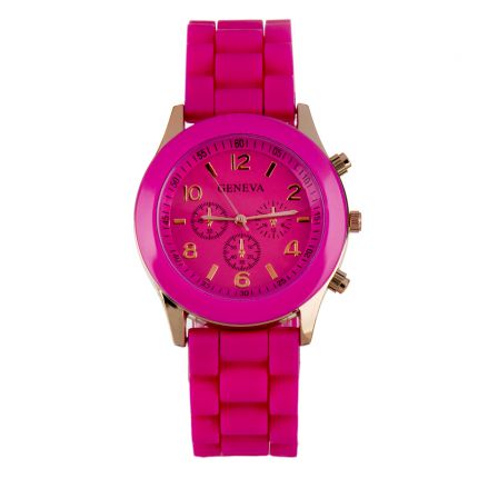 Montre silicone fuchsia dorée