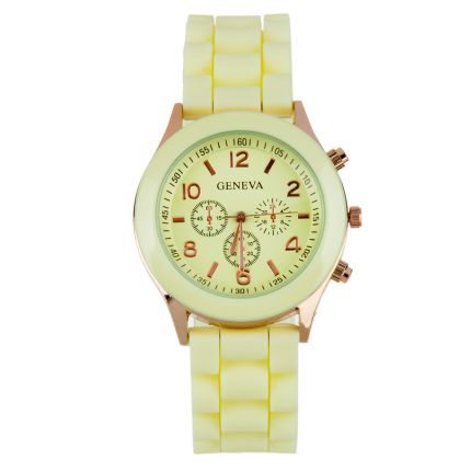 Montre silicone jaune pâle dorée