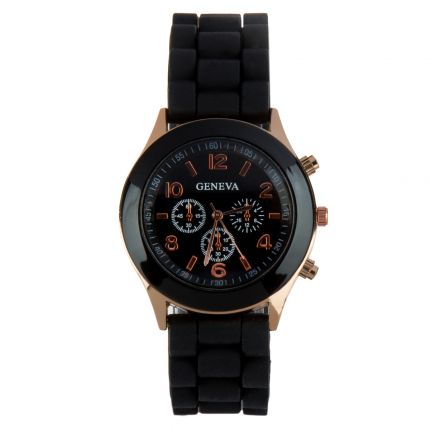 Montre silicone noire dorée