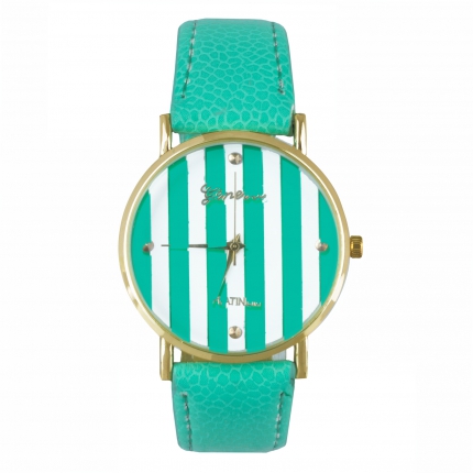 Montre vert d'eau Rayée