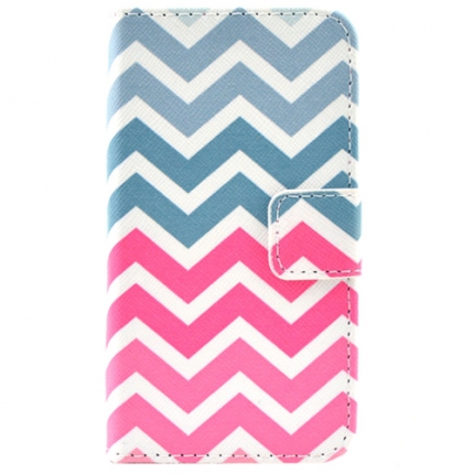 Etui portefeuille Iphone 5C Chevrons roses et bleus