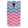Etui portefeuille Samsung Galaxy S5 Chevrons roses et bleus