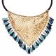 Collier plastron maille dorée perle bleu - Bijoux Femme