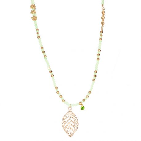 Sautoir plume doré et vert d'eau - Collier Long