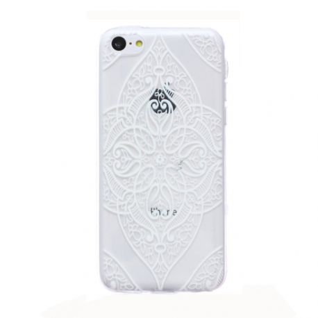 Coque Iphone 5C silicone transparente Fleurs Blanches 