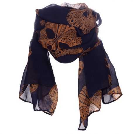 Foulard bleu marine et camel tête de mort