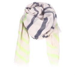 Foulard blanc rayé bleu et jaune