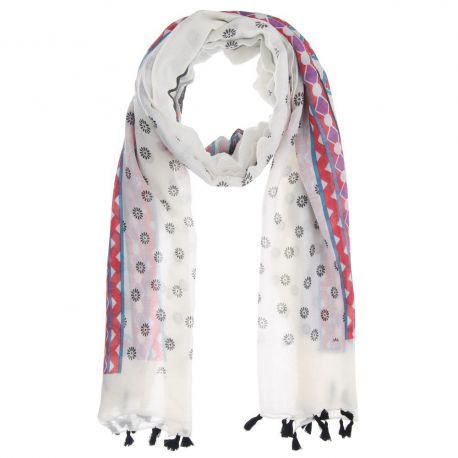 Foulard Femme Ethnique Pompon Noir