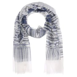 Foulard Femme Ethnique Bleu marine Blanc et Gris