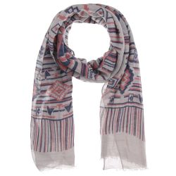 Foulard Femme Ethnique Bleu marine Gris et Rose