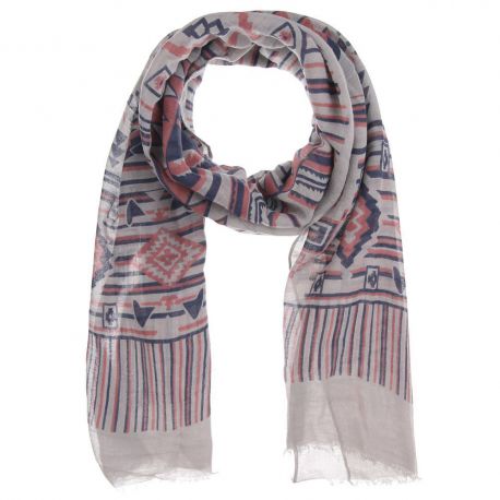 Foulard Femme Ethnique Bleu marine Gris et Rose
