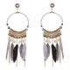 Boucle d'oreille fantaisie créole perle et plume grise