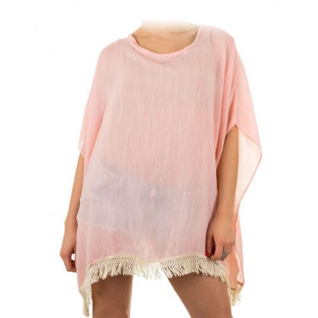 Tunique de plage rose poudré à frange - Tunique Femme