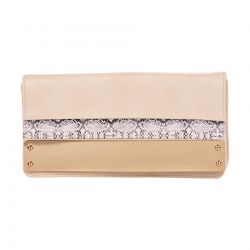 Pochette reptile beige plaque dorée