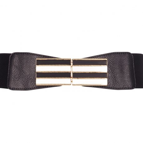 Ceinture large femme noire boucle noire et blanche