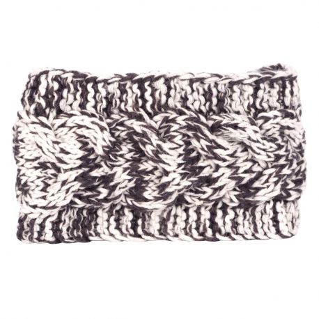 Bandeau tricot - Bandeau large maille chinée blanc et gris