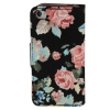 Etui portefeuille Iphone 4 / 4S Noir imprimé Fleurs
