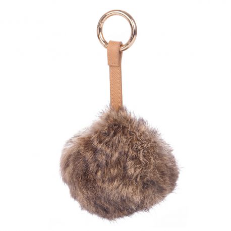 Porte clés pompon taupe 