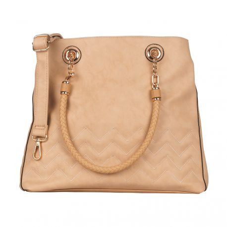 Sac à main beige rosé surpiqures chevrons