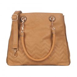 Sac à main camel surpiqures chevrons