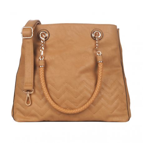 Sac à main camel surpiqures chevrons