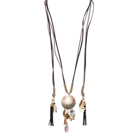 Collier attrape rêve lacet noir et gris - Collier Lacet