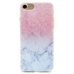 Coque Iphone 7 silicone marbré rose et blanc