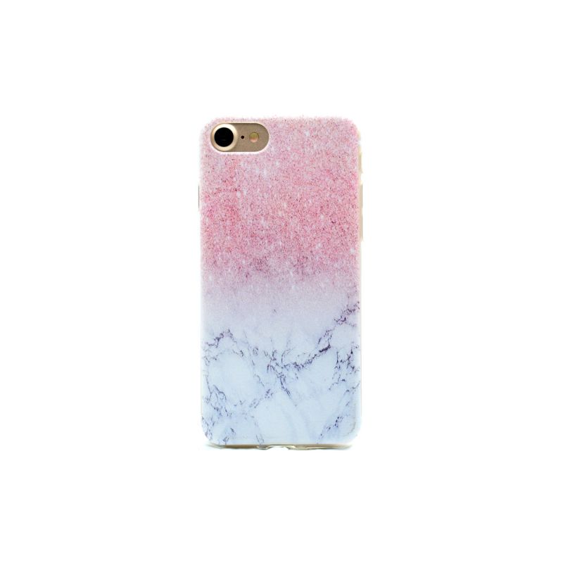 Coque Iphone 7 silicone marbré rose et blanc