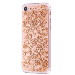 Coque Iphone 7 silicone transparente feuille or