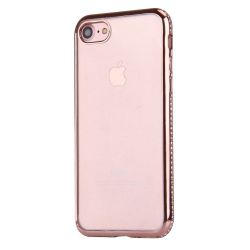 Coque Iphone 7 silicone transparente rose gold et strass