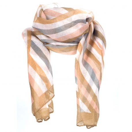 Foulard Imprimé Géométrique Kaki Rose poudré - Foulard Femme 