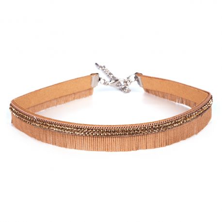 Collier Choker Frange et Strass Camel - Choker - Ras de cou