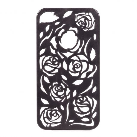 Coque Iphone 4/4S Noire sculptures fleurs 
