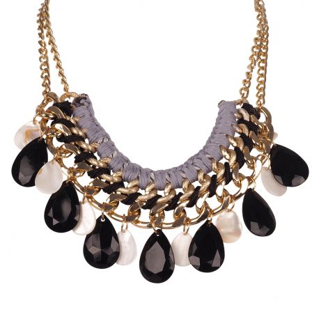 Collier Plastron Pampilles et Chaine dorée - Collier Court