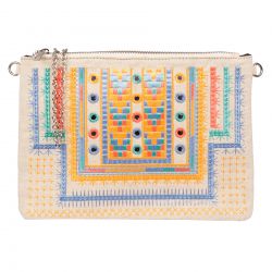 Pochette Boho Bleu lavande et Fluo - Sac Pochette Ethnique