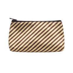 Trousse de Maquillage Rayée Beige et Marron
