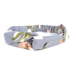 Bandeau Cheveux Turban Fleurs Pastel et Gris