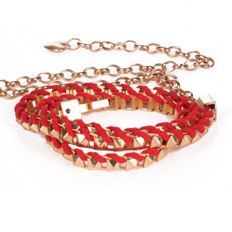 Ceinture Fine Dorée Suédine Rouge - Ceinture Femme