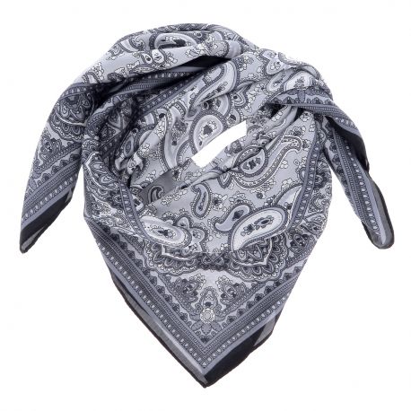 Foulard Bandana Paisley Gris Satiné - Foulard Femme