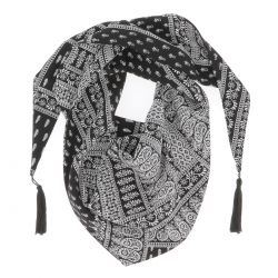 Bandana Noir et Blanc Fleurs et Pompons - Foulard Bandana