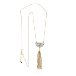 Sautoir Doré Effet Marbre et Pompon - Collier Long