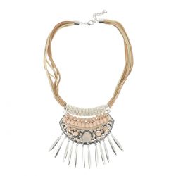 Collier Plastron Argenté - Collier Court - Collier Perles Nude
